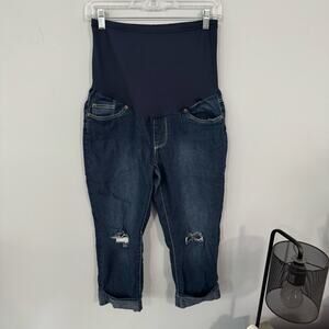 Oh! Mamma Distressed Rolled Hem Capri Jeans Women’s Size Medium Belly Band